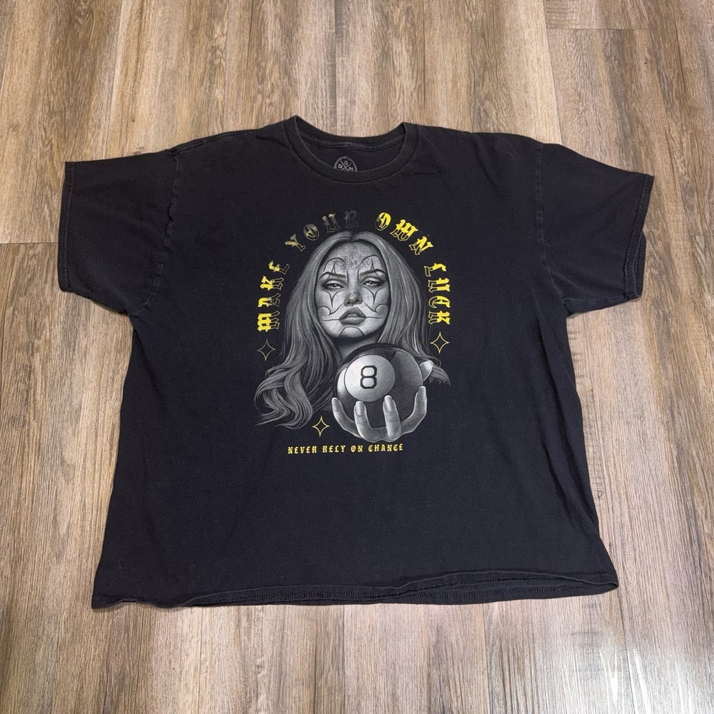 DOM Black "Make Your Own Luck" Graphic Tee Shirt Mens 2XL Cholo-Style Pinup Lady
